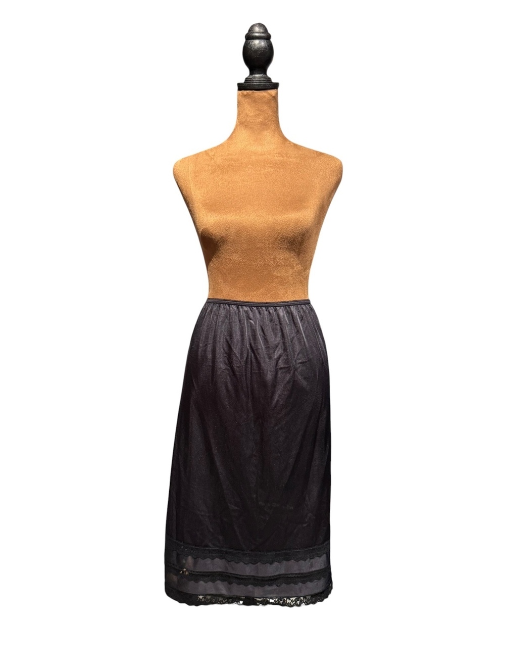 Vintage Vanity Fair Black Nylon Half Slip with Lace